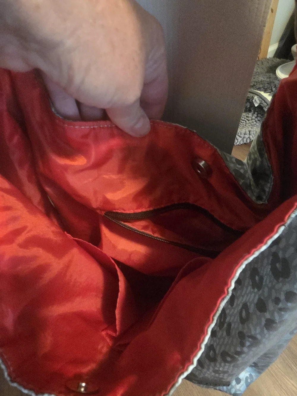 Tahari Gray Leopard-Print Hobo with Red Interior